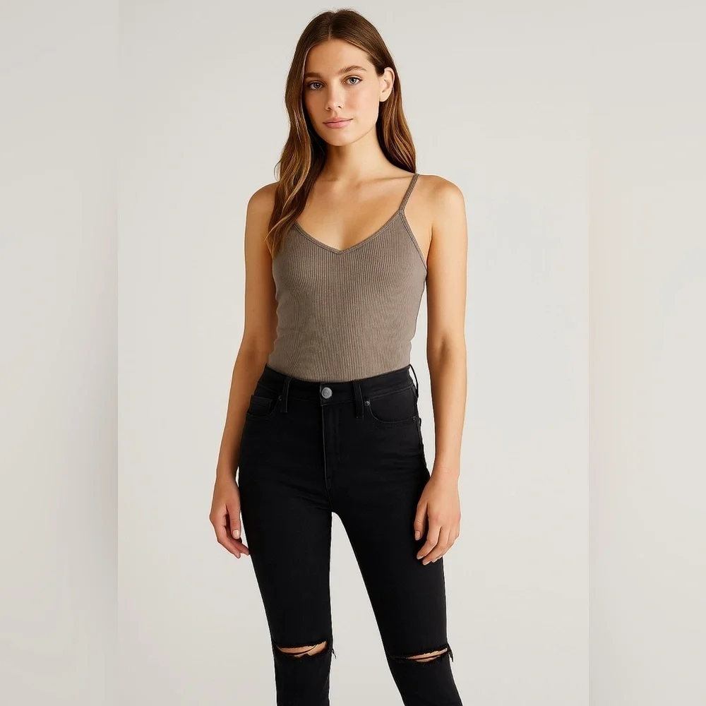 Free People Black Ribbed Straight Leg Jeans